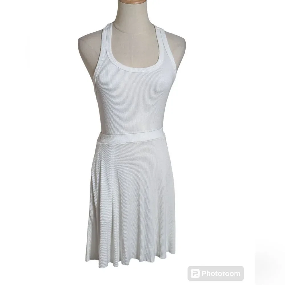 Free People Beach White Ribbed Stretch Mini Dress
